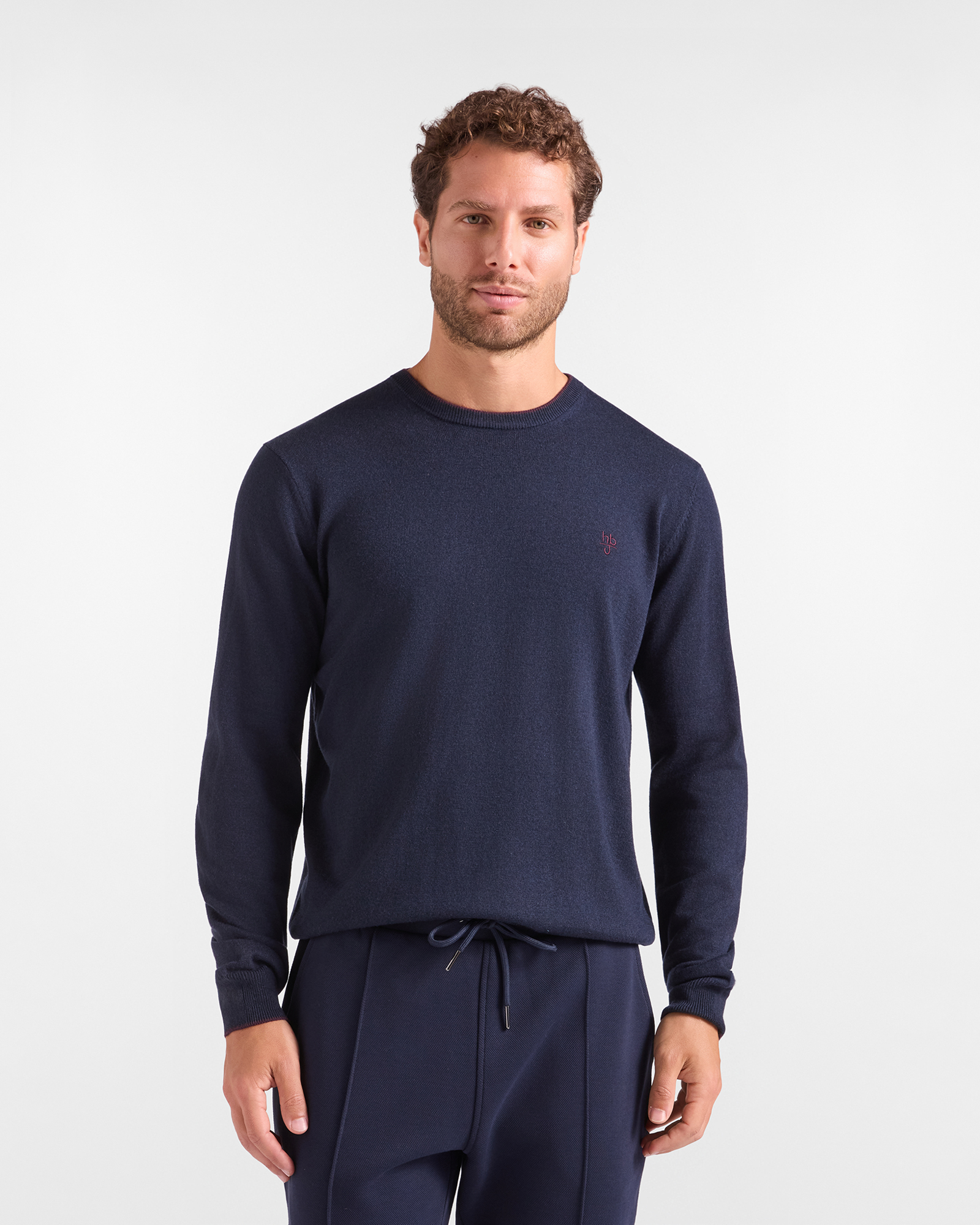 Maglia Girocollo HBJ Uomo in misto lana, BLU SCURO, large