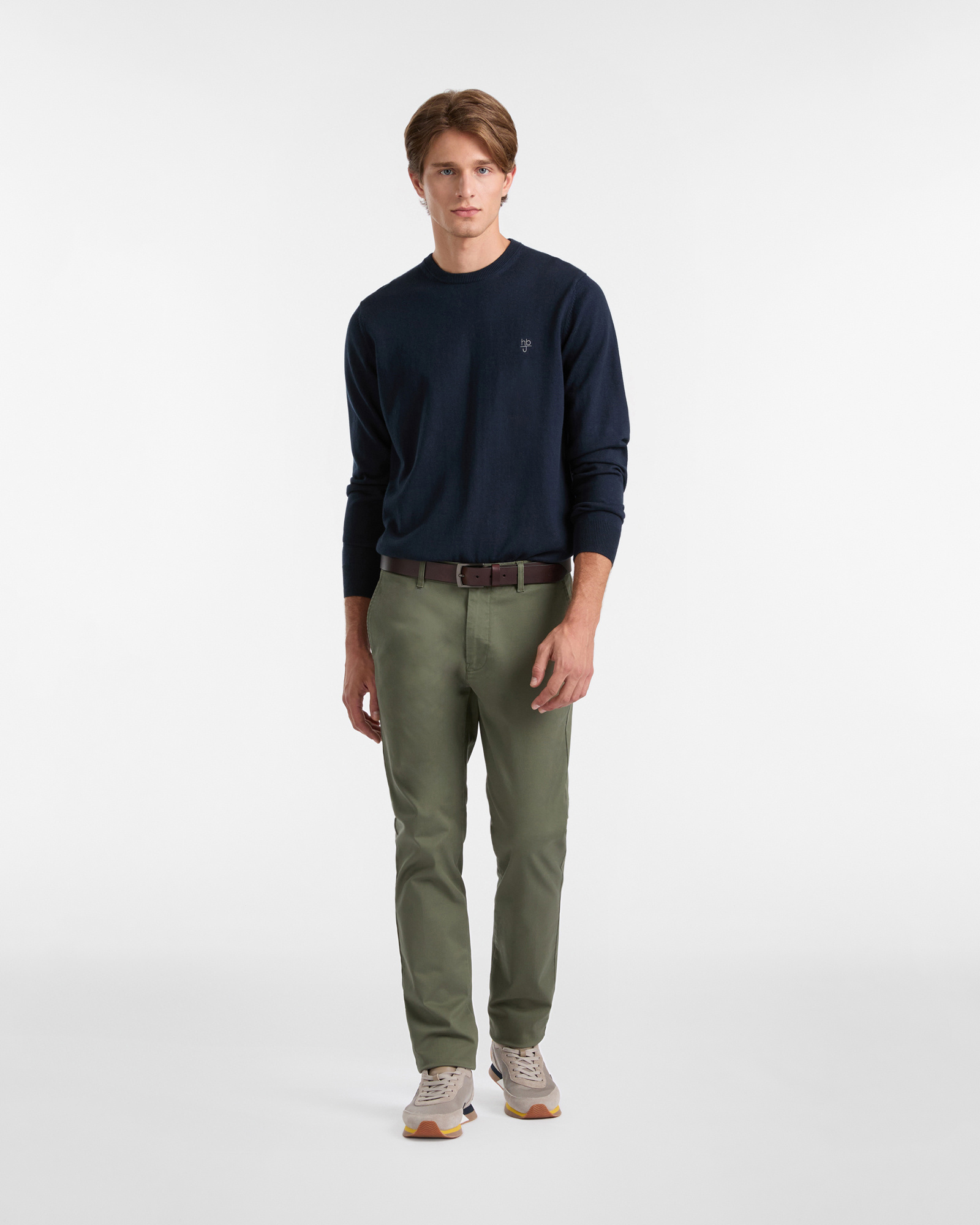 Pantaloni Chino Narrow Fit in Cotone Stretch, Verde Oliva, large image number 3