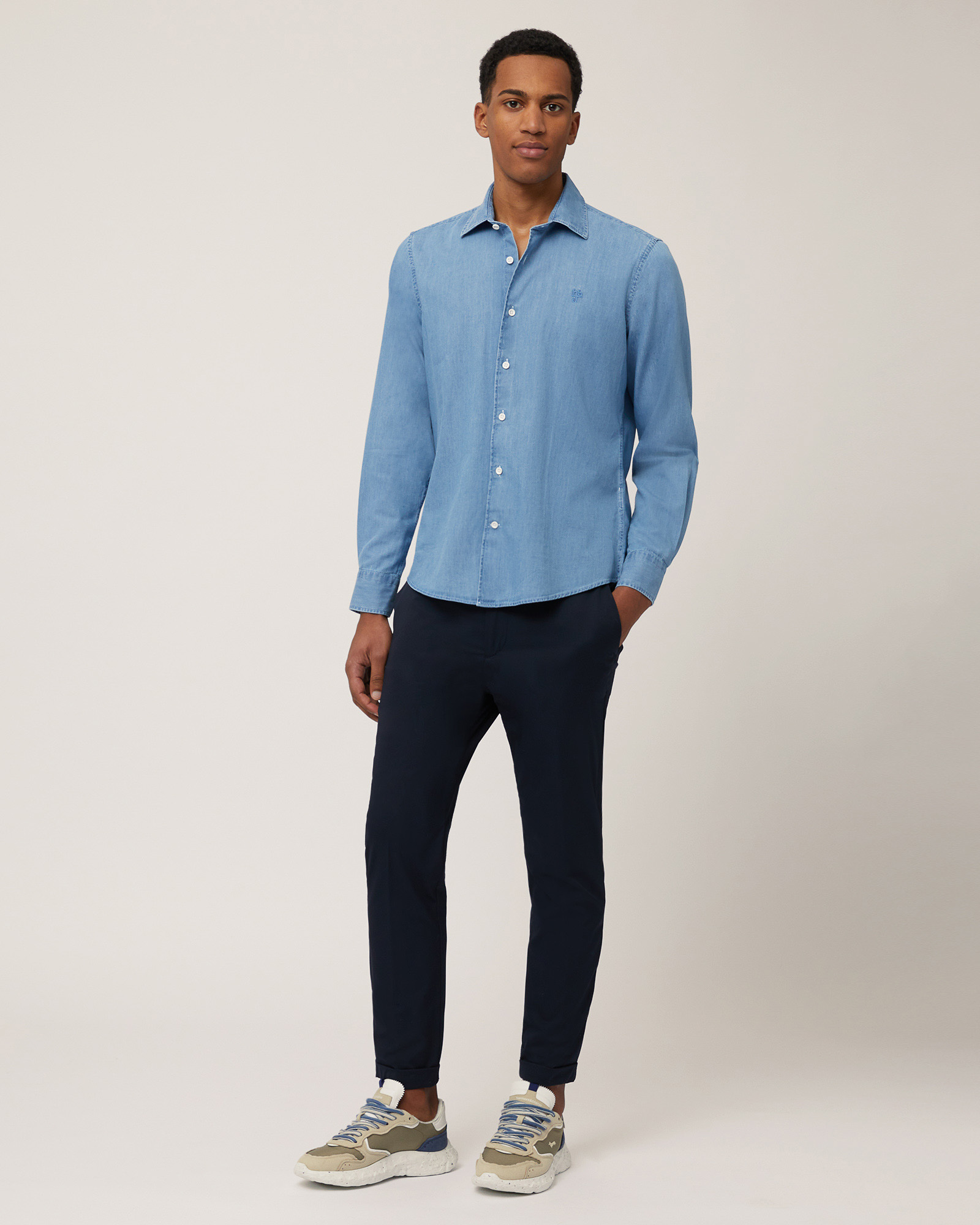 Denim Shirt with Pleats, Denim Blue, large image number 3