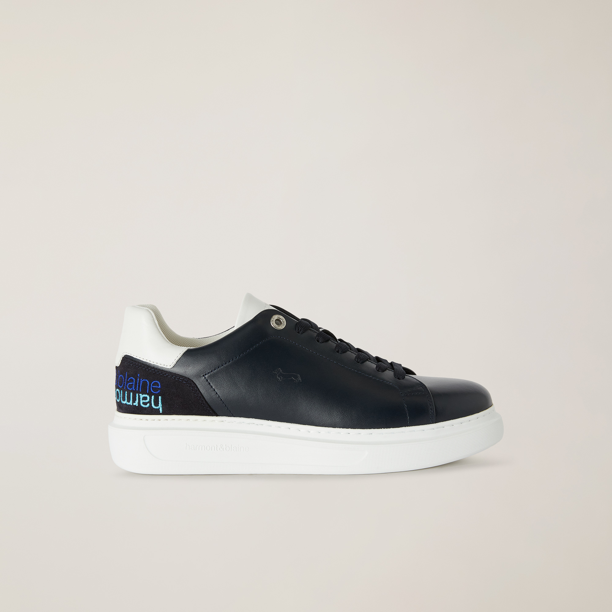 Sneaker In Pelle Con Scritta, Blu, large image number 0