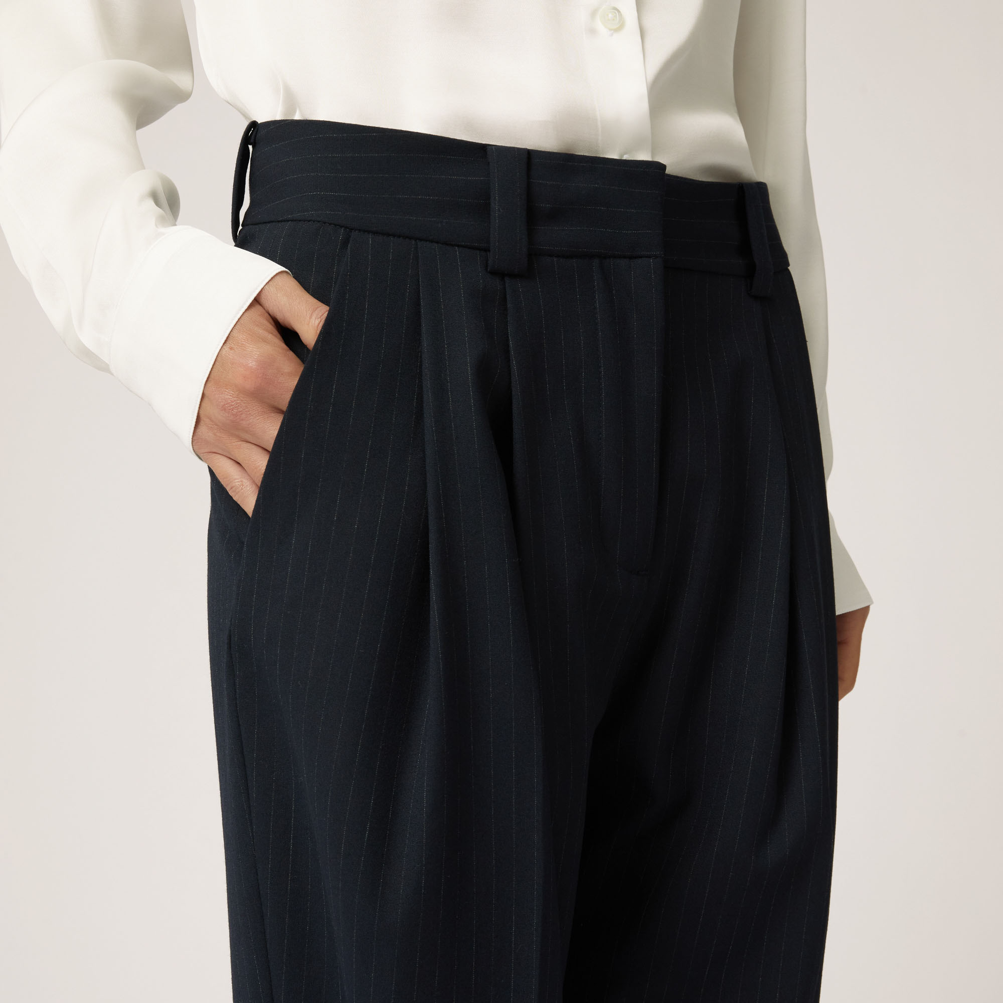 Pantalone In Tessuto Gessato Stretch, Blu Navy, large image number 2