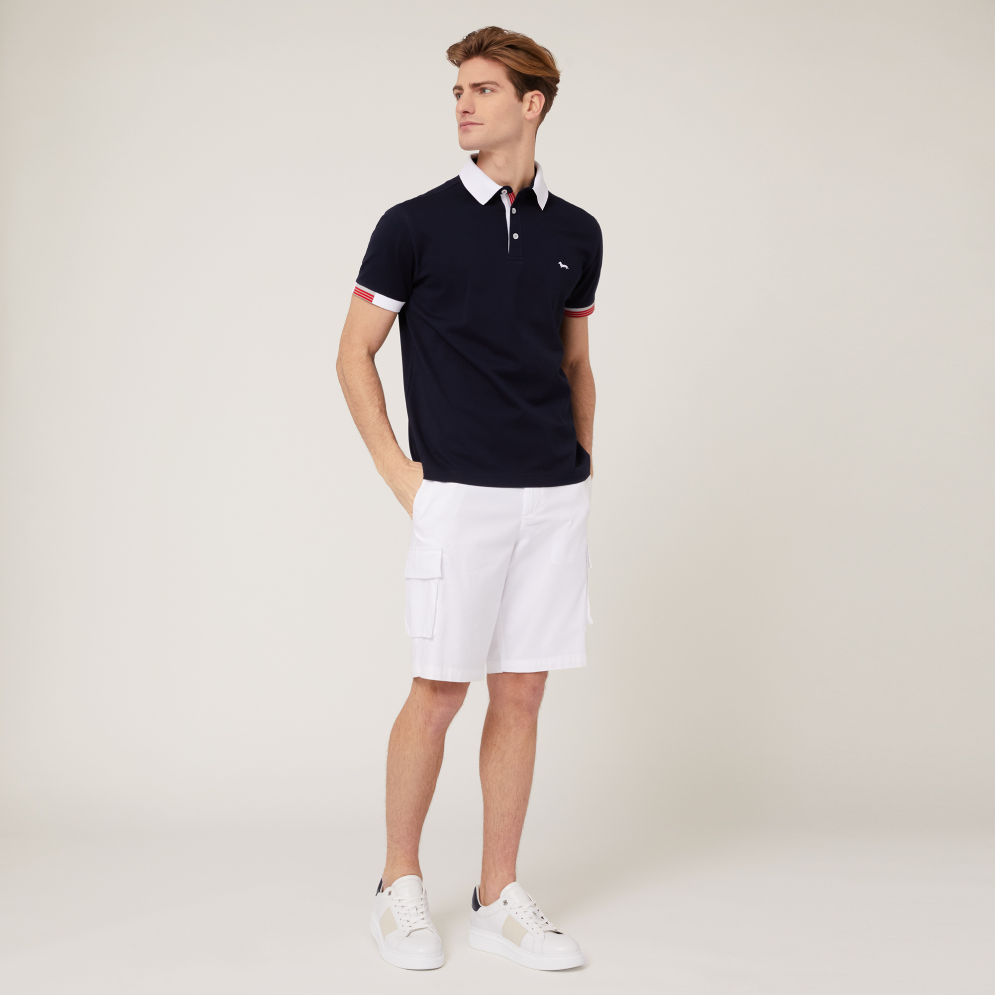 Polo In Cotone Con Contrasti, Blu Navy, large image number 3