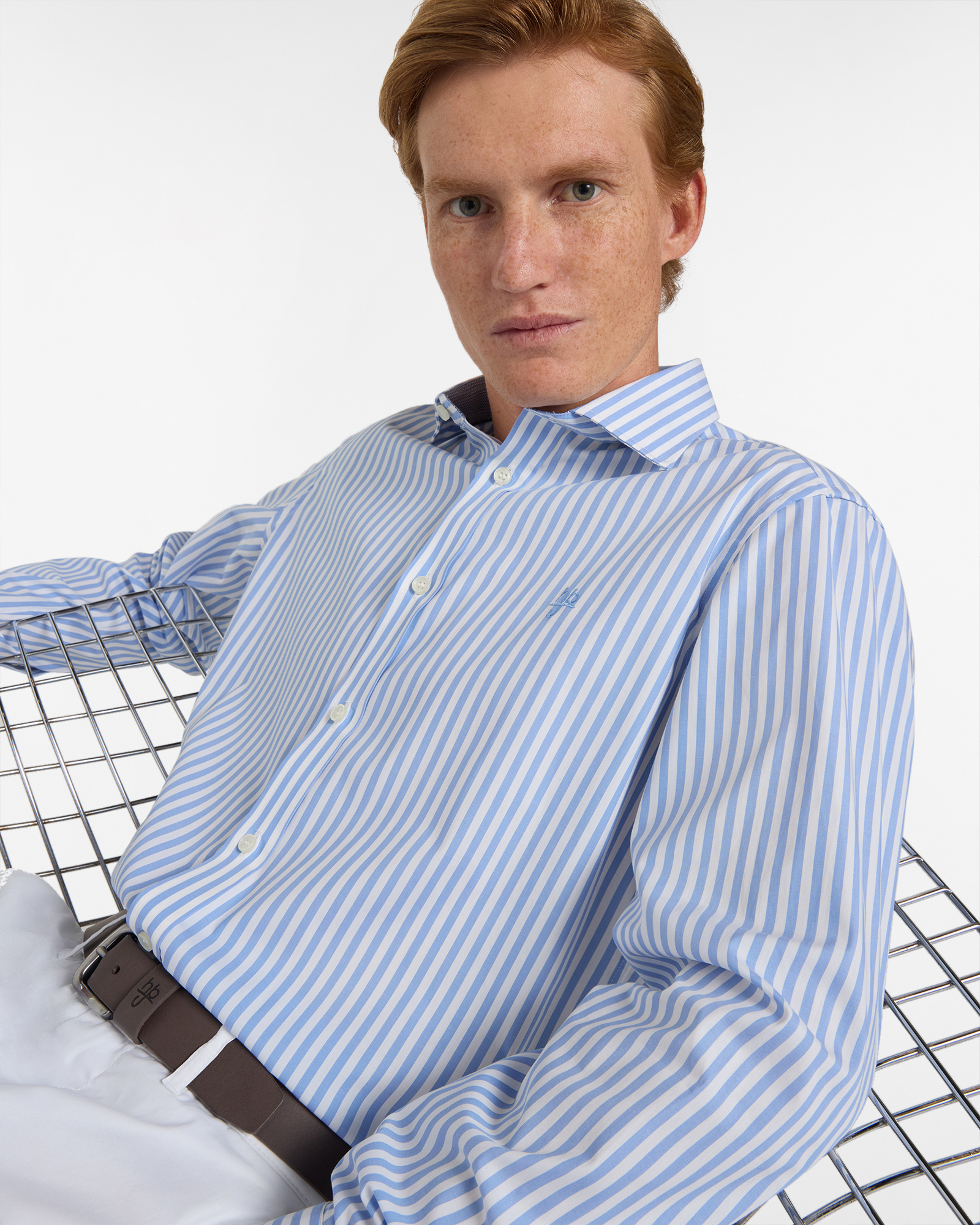 Camicia Uomo a Righe Narrow Fit, Celeste, large image number 2