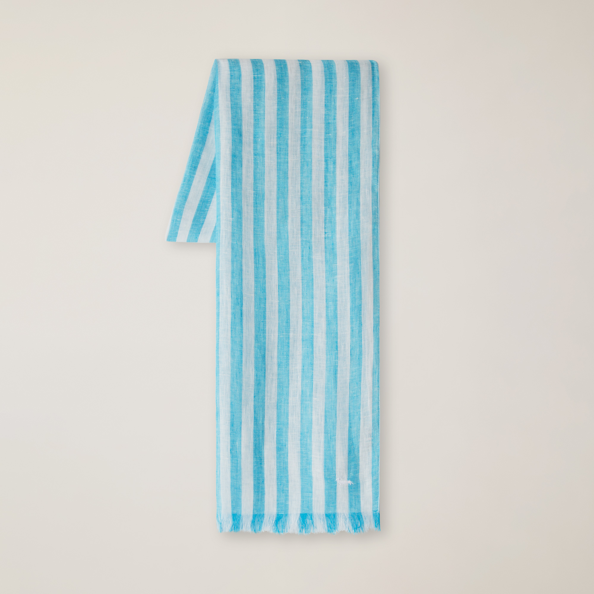 Striped Linen Scarf, Light Blue, large