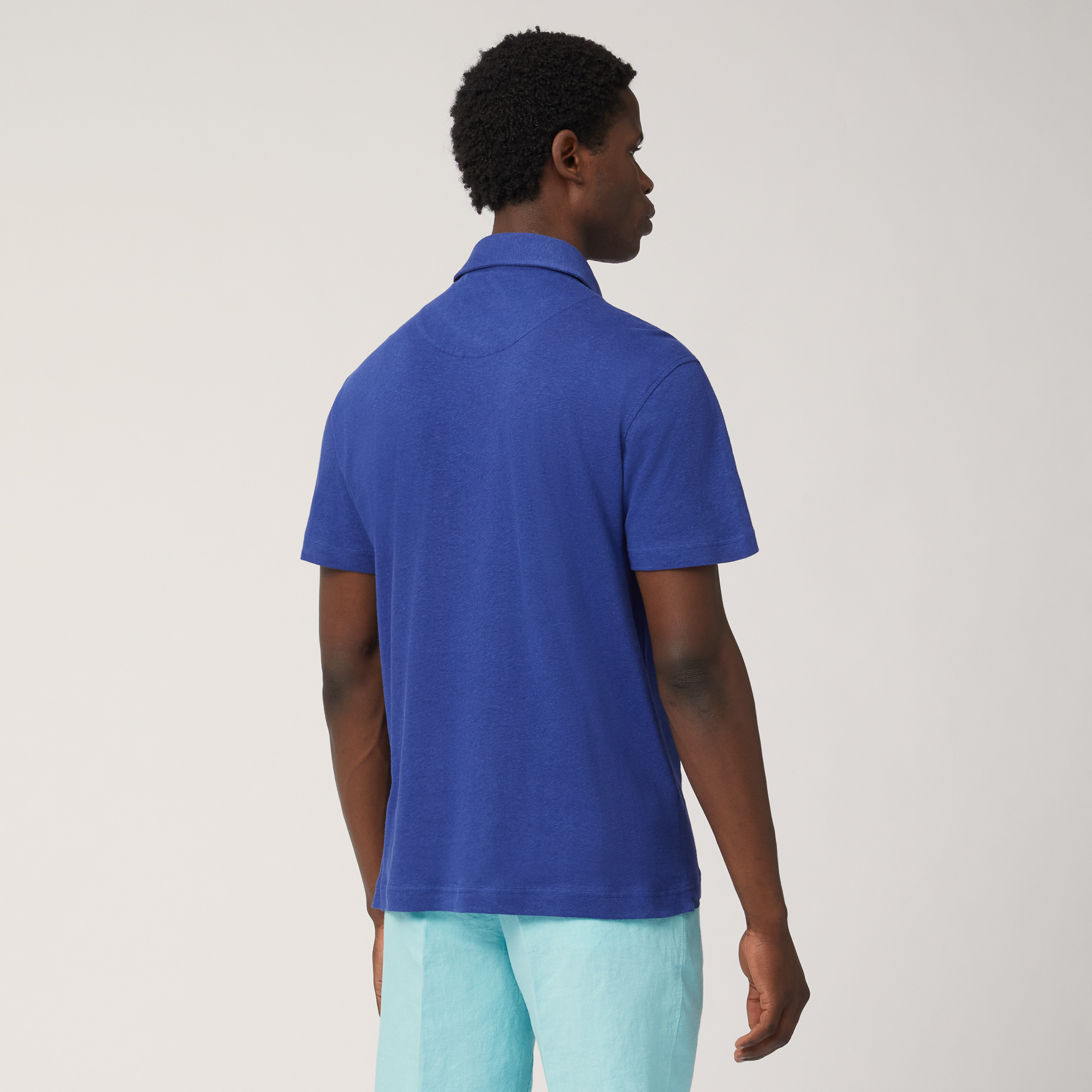 Cotton and Linen Jersey Polo, Blue, large image number 1