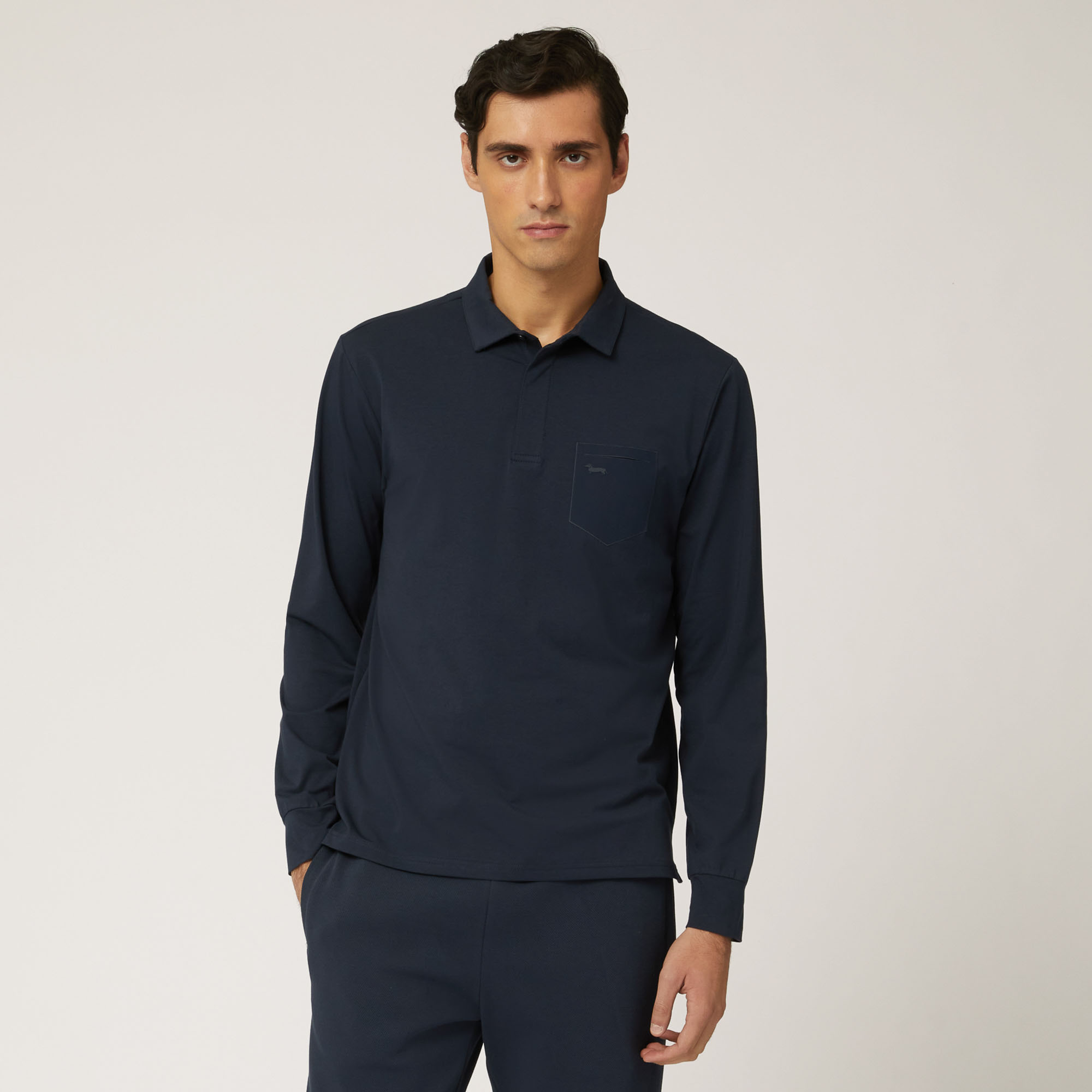 Long-Sleeved Polo Shirt With Pocket, Blue, large image number 0