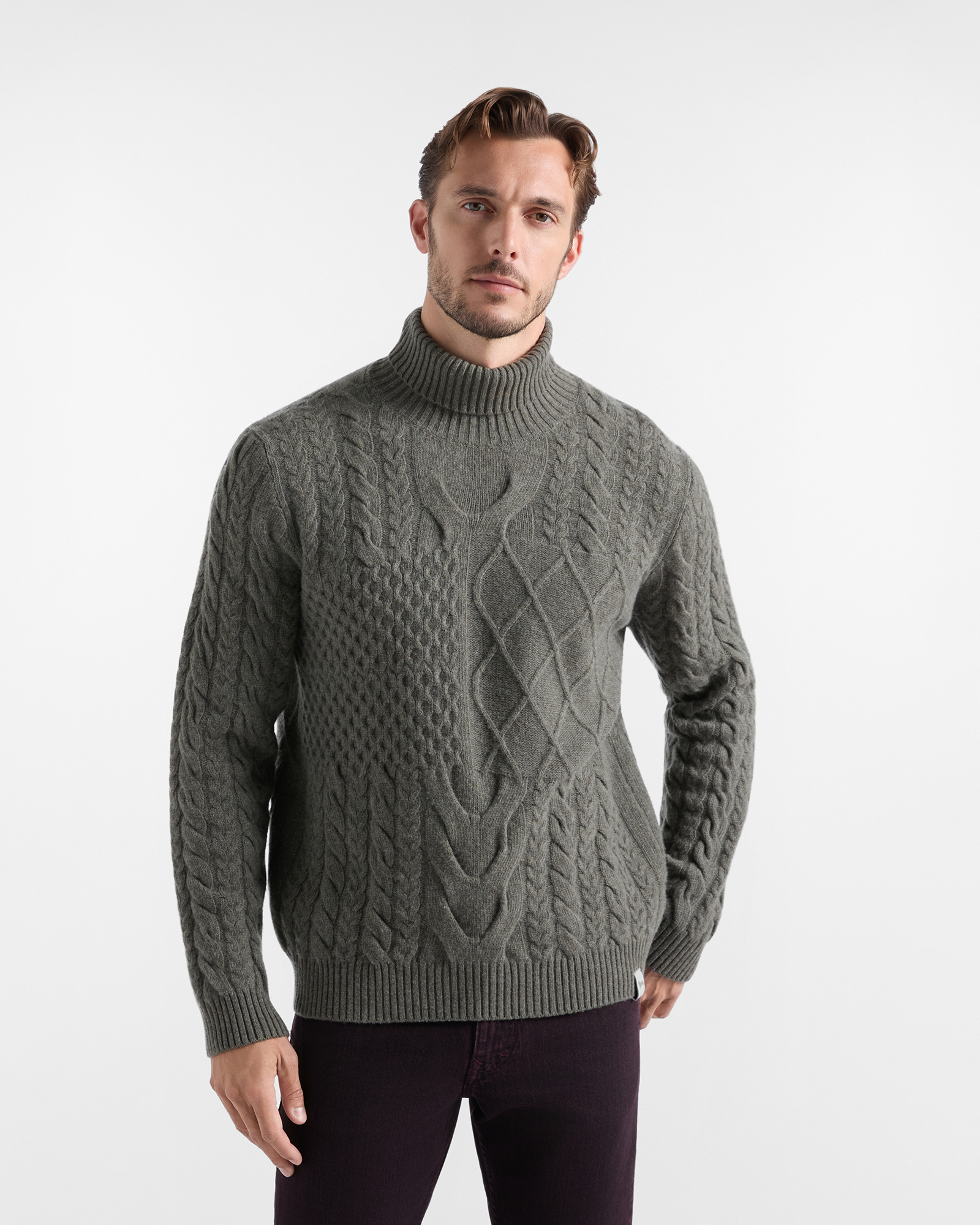 Men's Made in Italy turtleneck sweater in green 100% pure wool with regular fit