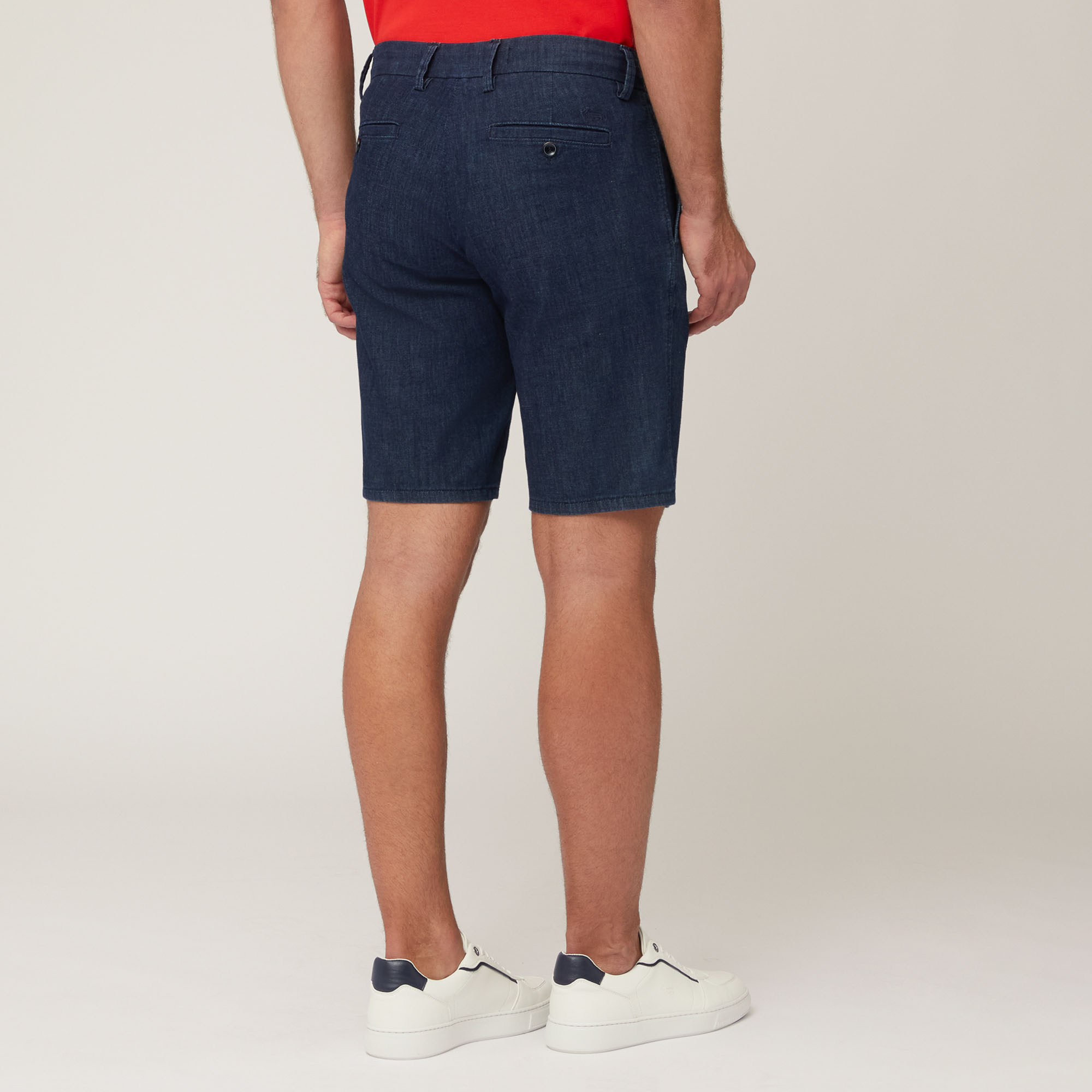 Denim-Effect Stretch Cotton Bermuda Shorts, Blue, large image number 1