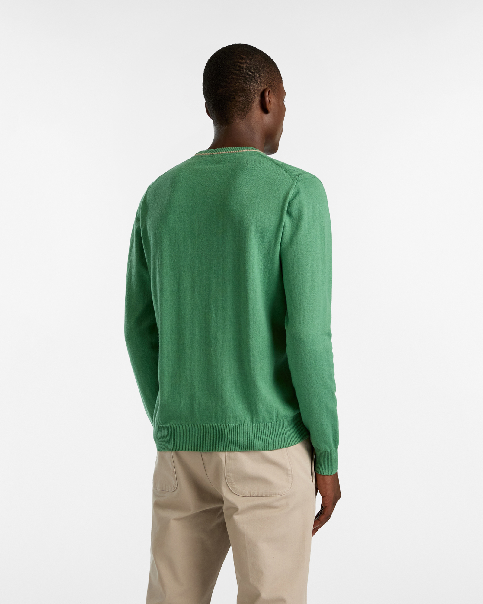 Crew Neck Sweater with Herringbone Stitch, Light Green, large image number 1