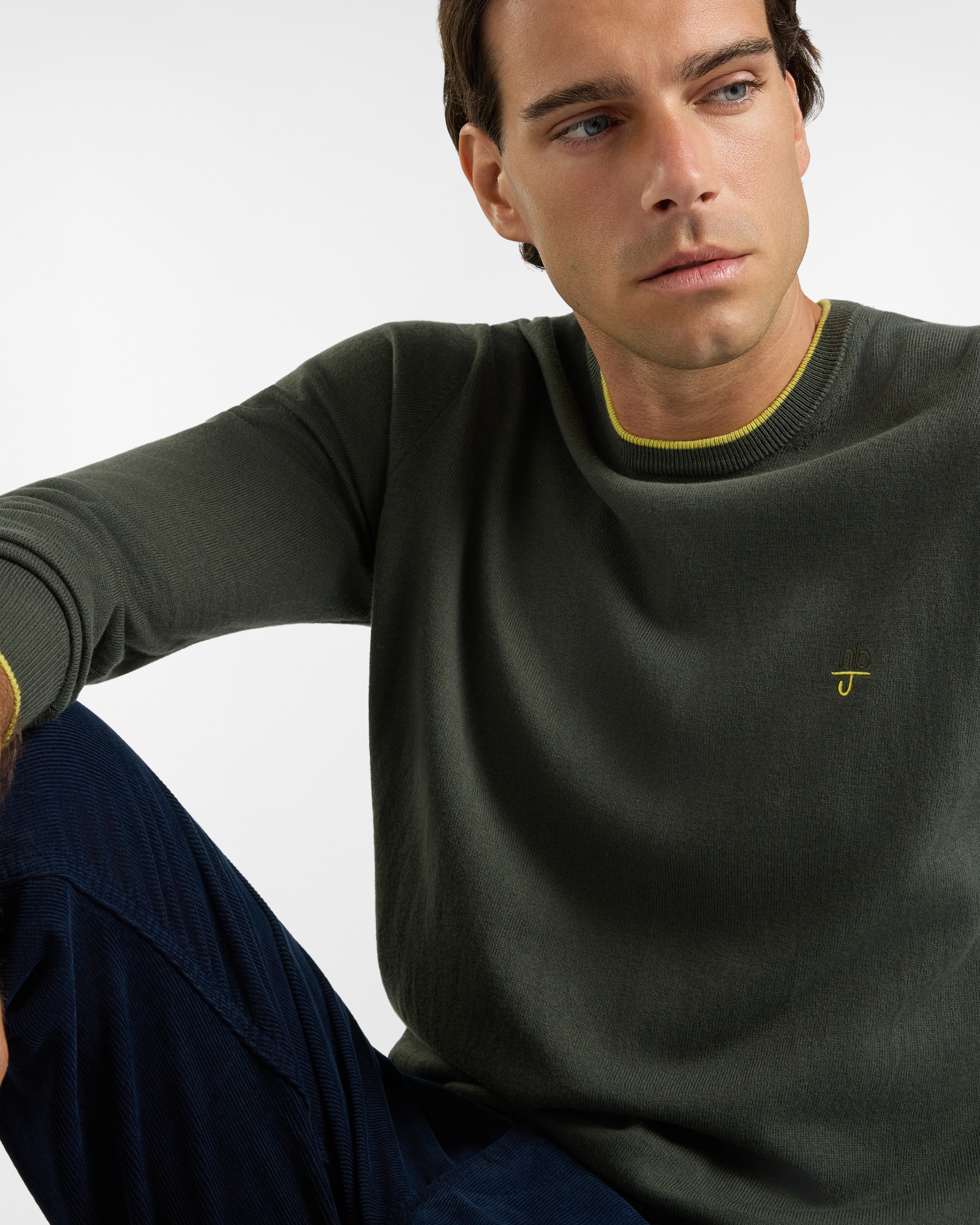 Maglia Girocollo HBJ Uomo in misto lana e cashmere, VERDE, large