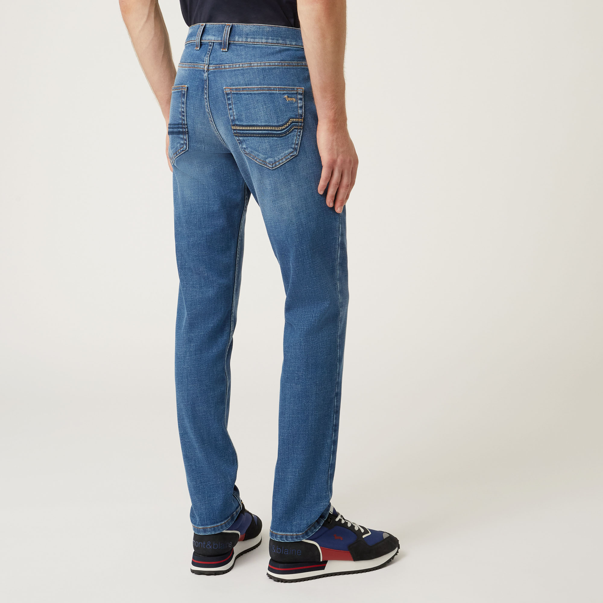 Pantalone Cinque Tasche In Denim Con Ricamo Sul Retro, Beige, large image number 1