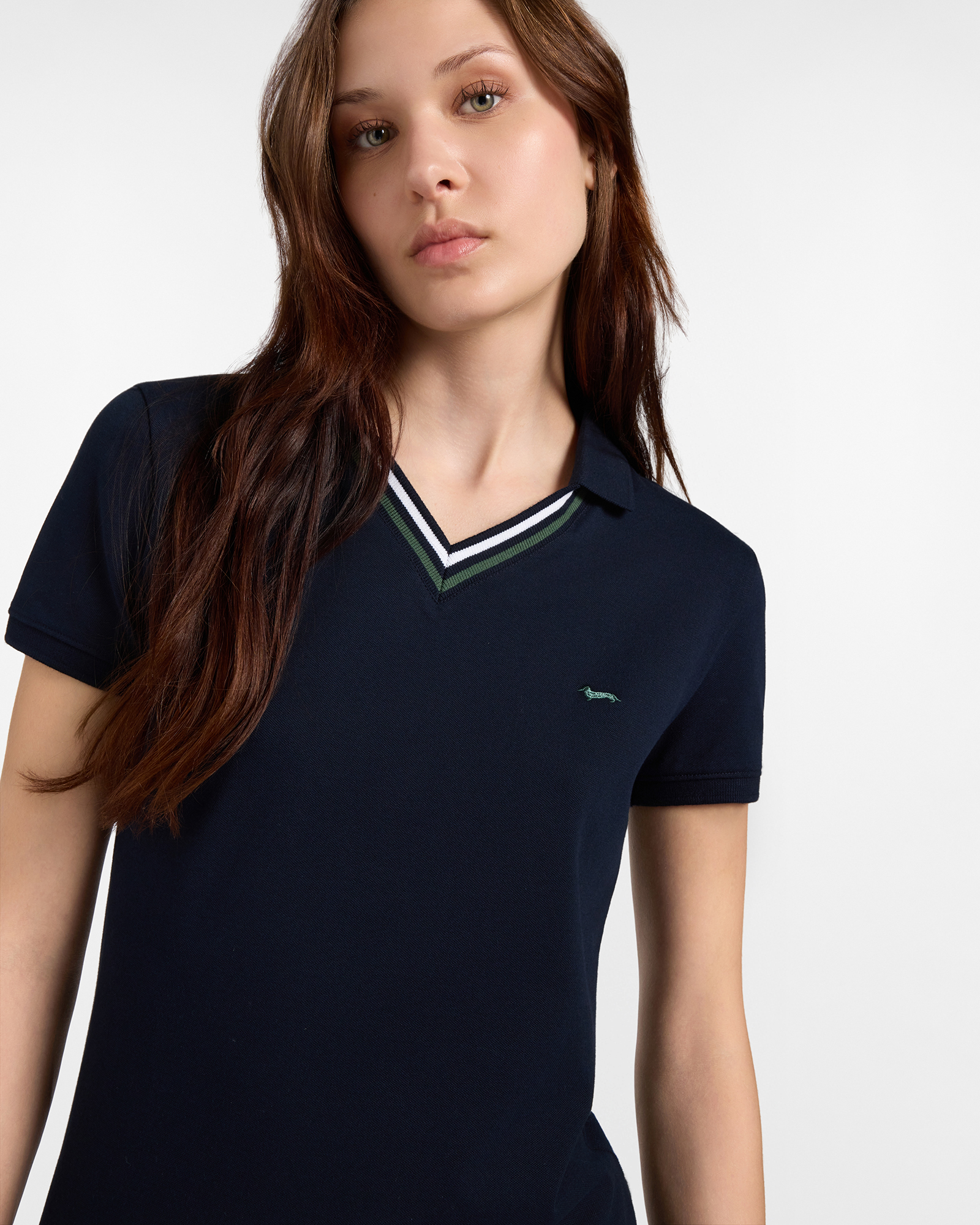 Polo da donna manica corta in cotone stretch, BLU NAVY, large image number 2