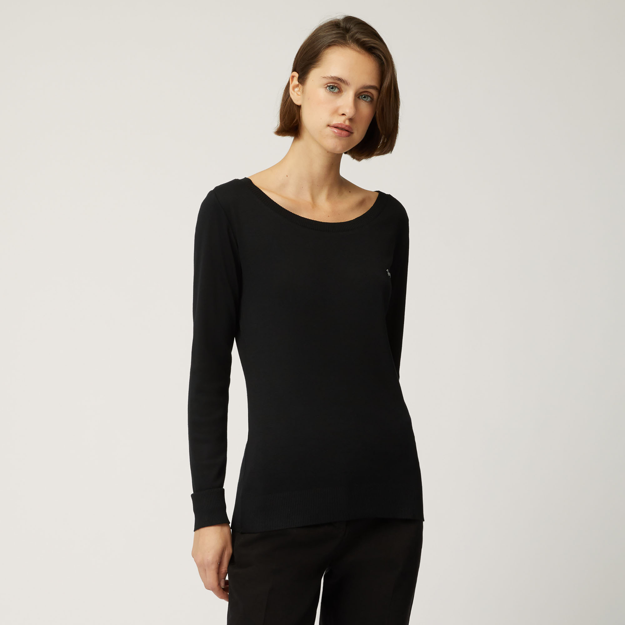 Pullover Slim In Modal E Cotone, Nero, large image number 0