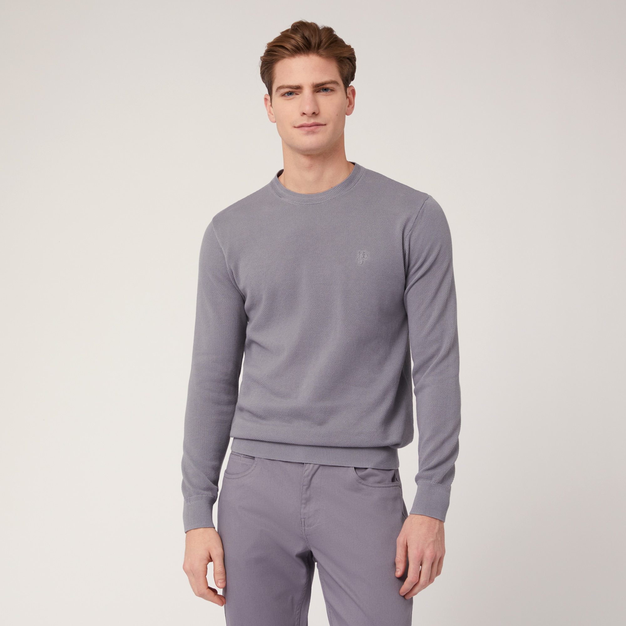 Pullover Girocollo Texture 3D, Grigio, large image number 0