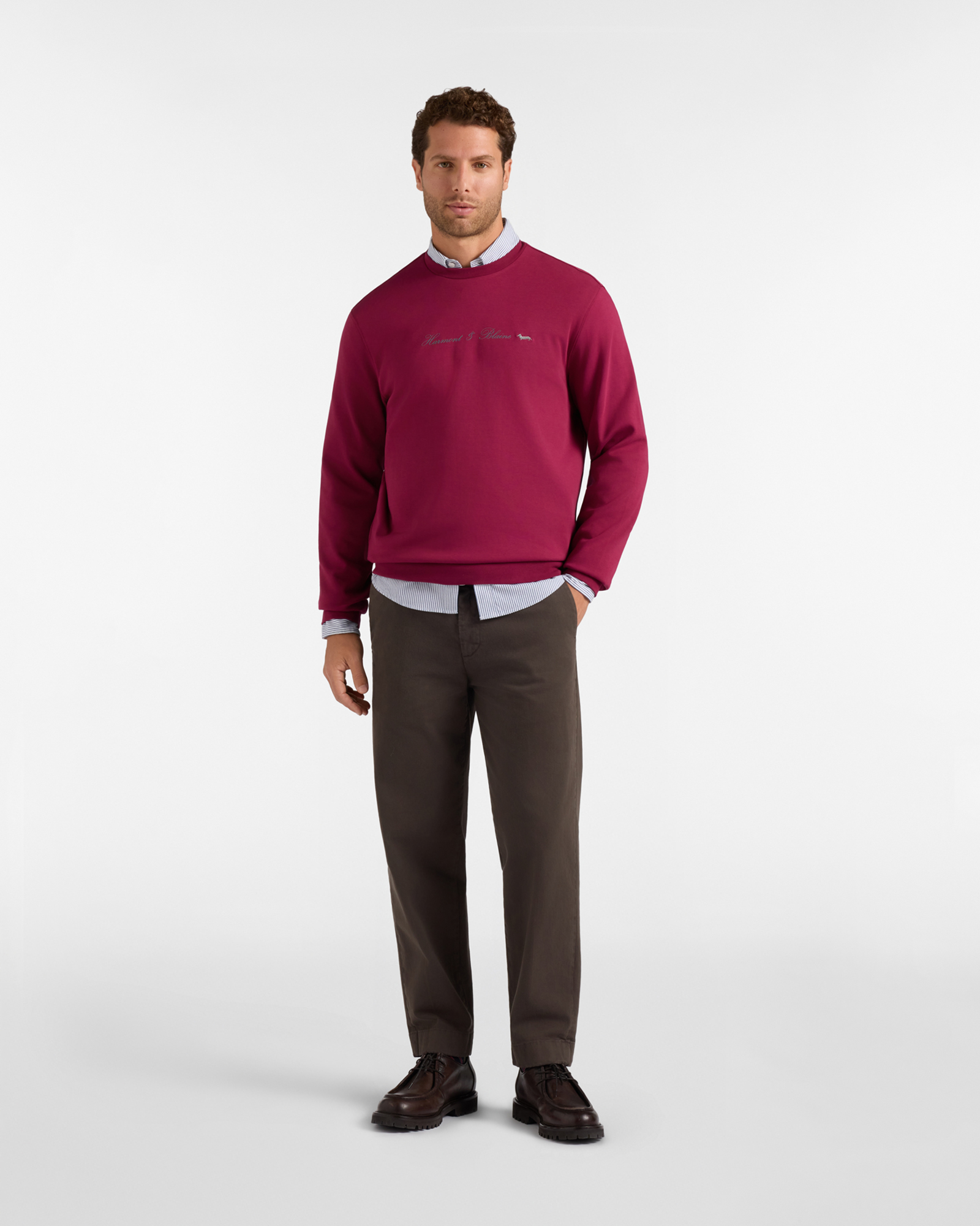 Men's pure cotton crewneck sweatshirt with 3D logo, INDIAN ROSE, large image number 3