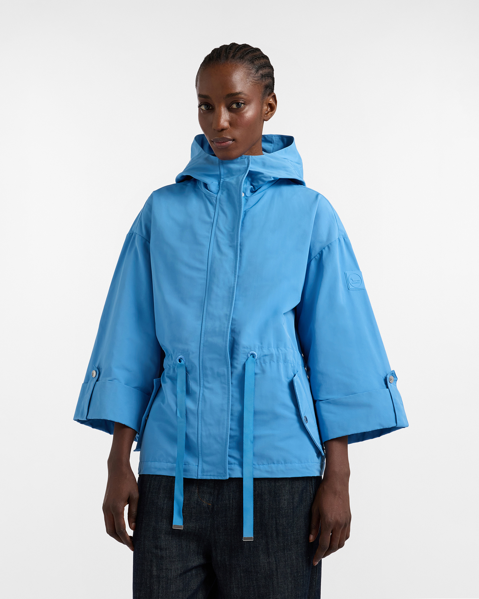 Pea coat with drawstring and hood