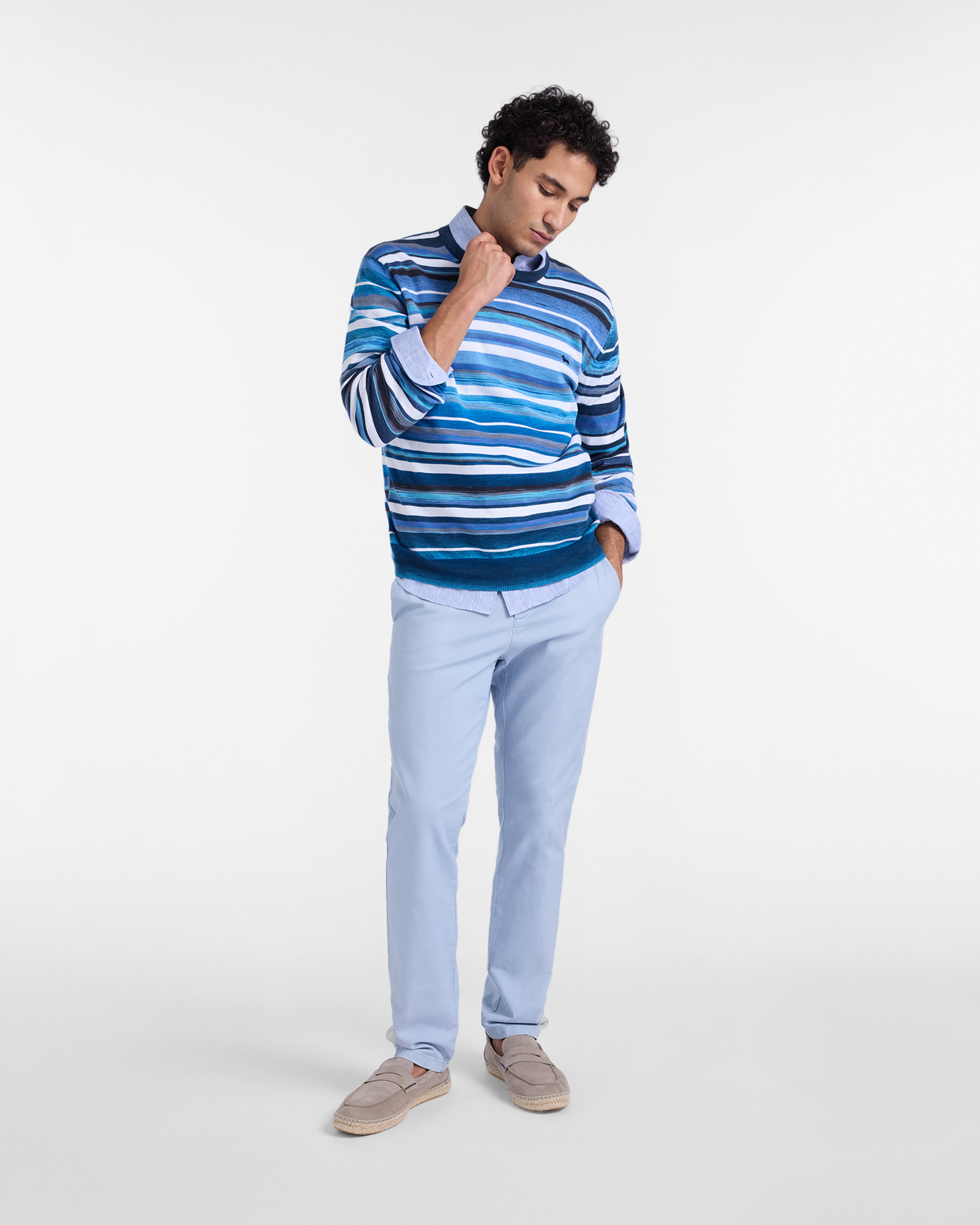 Crewneck pullover with faded stripes, Blue, large image number 3