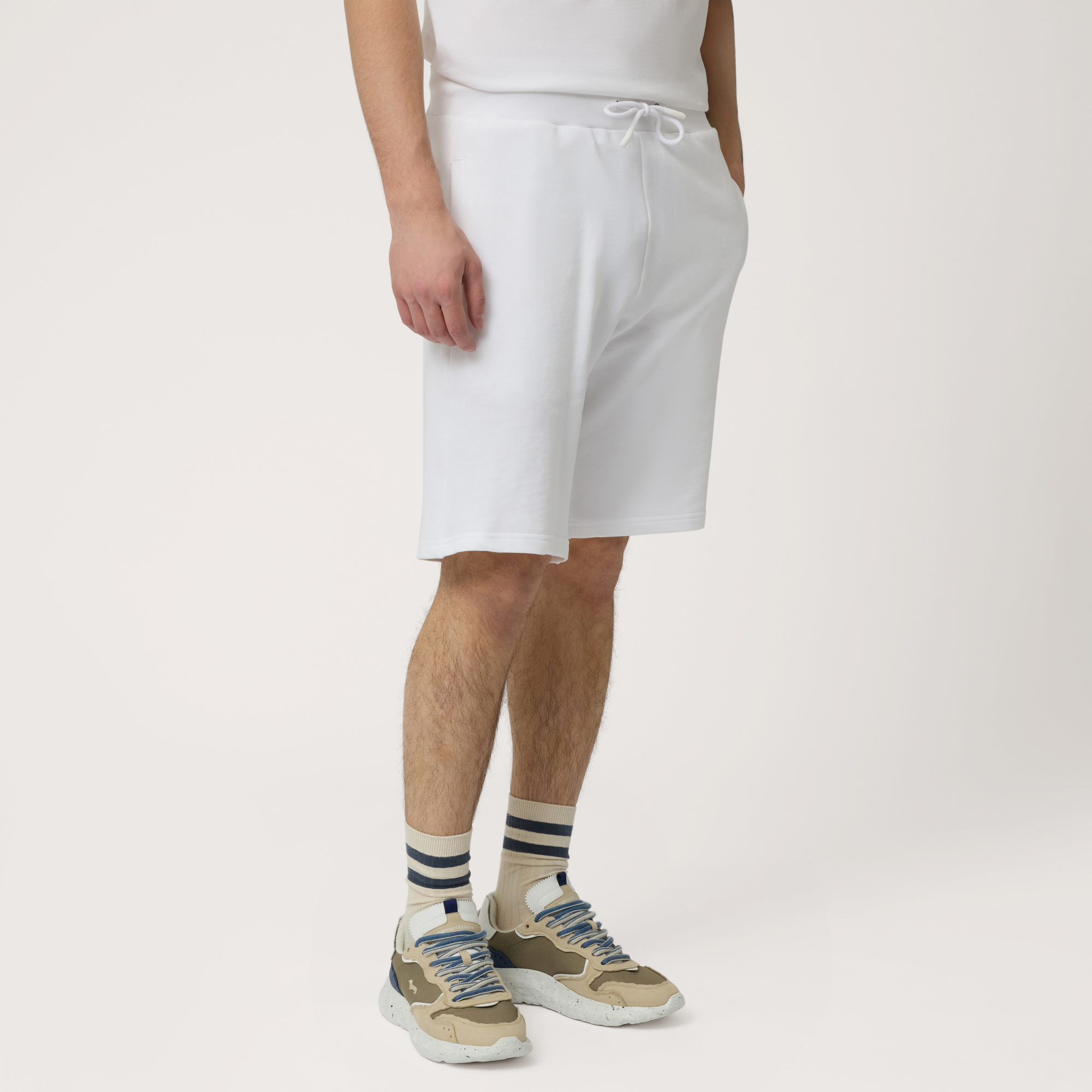 Cotton Sporty Bermuda Shorts, White, large