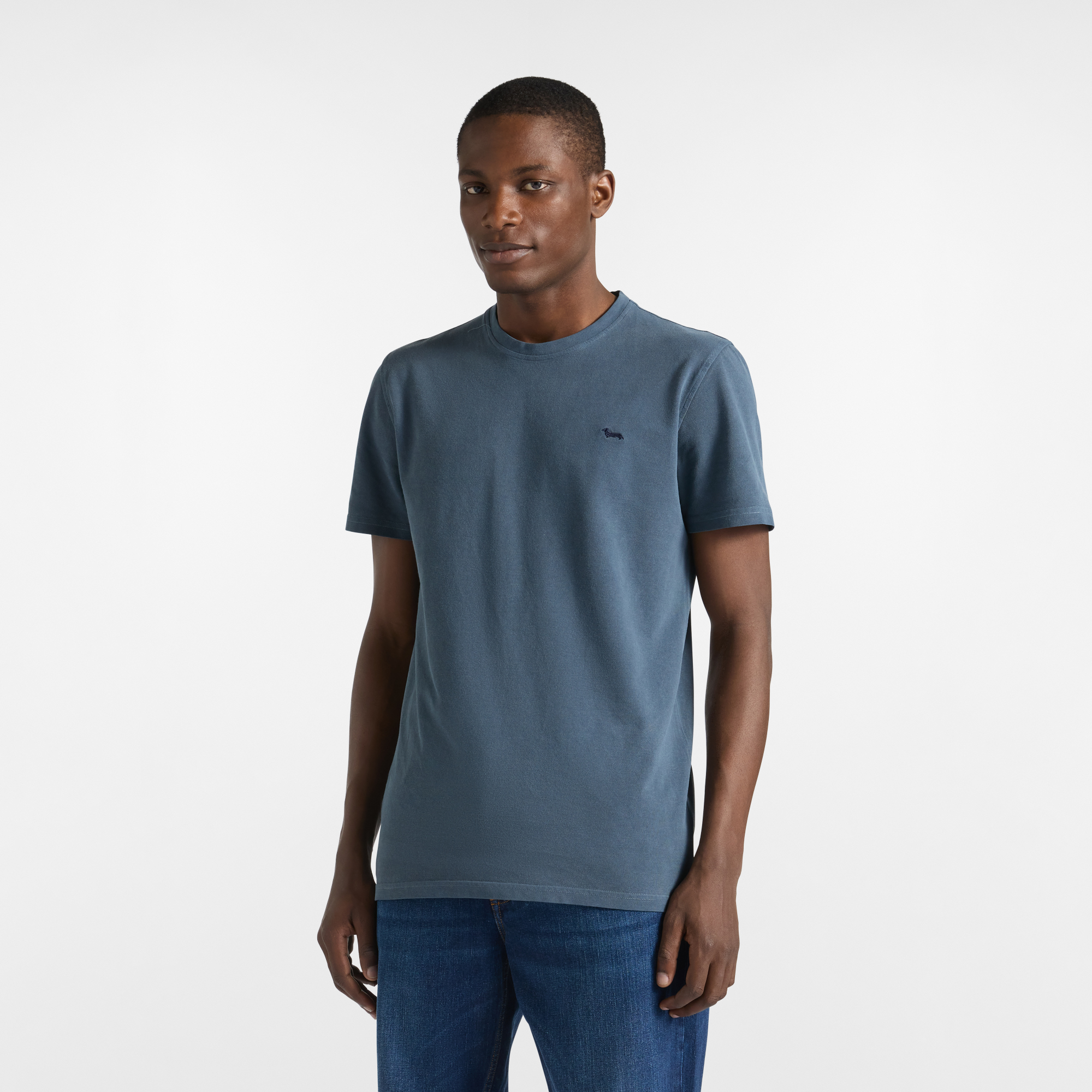 Cotton Crew-Neck T-Shirt, Navy Blue, large