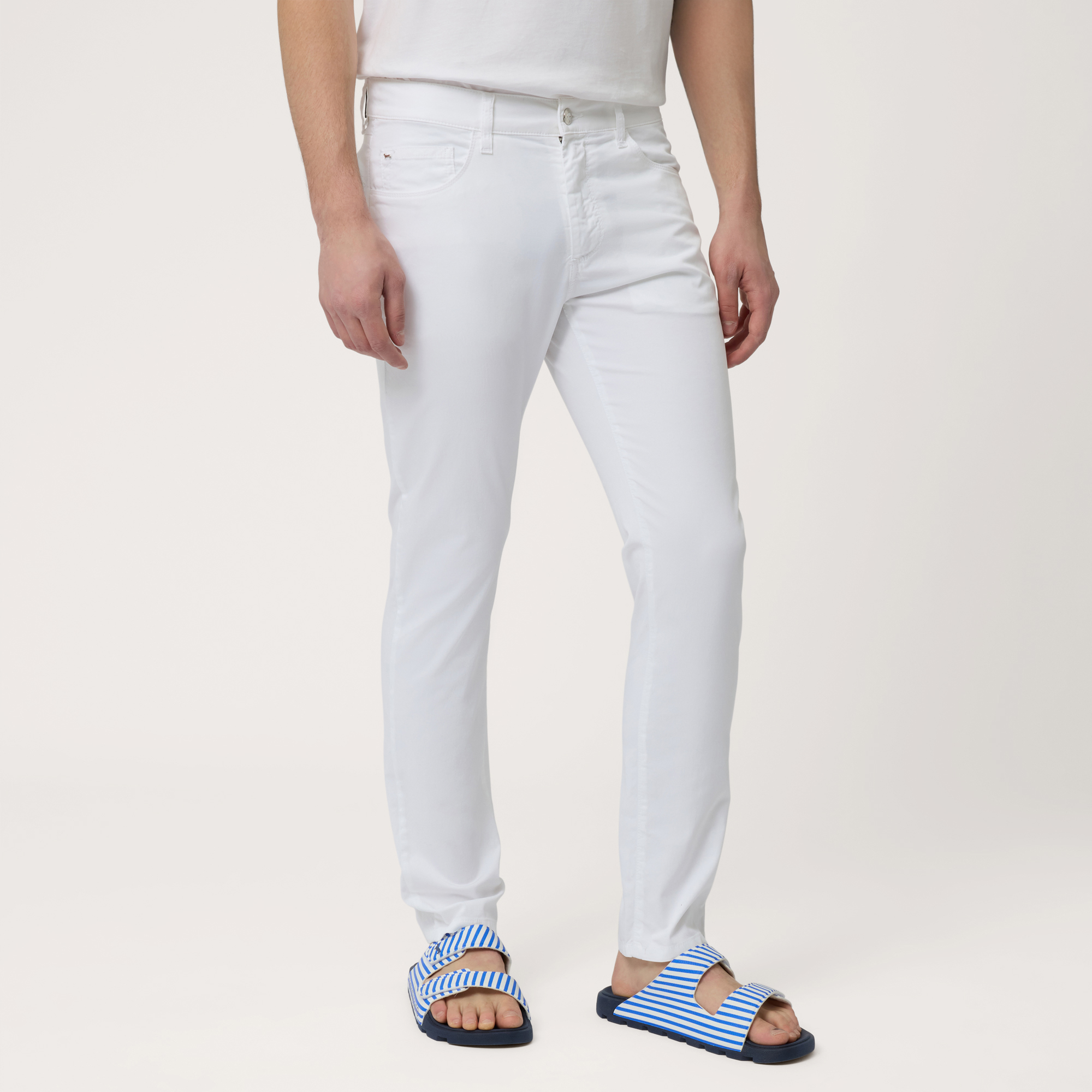 Cotton Blend Slim Pants, White, large