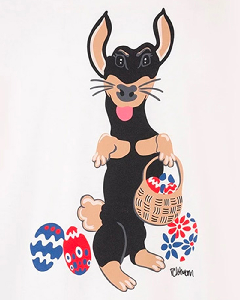 For Easter, our cuddly dachshund mascot 'Blaine' has been radically transformed.