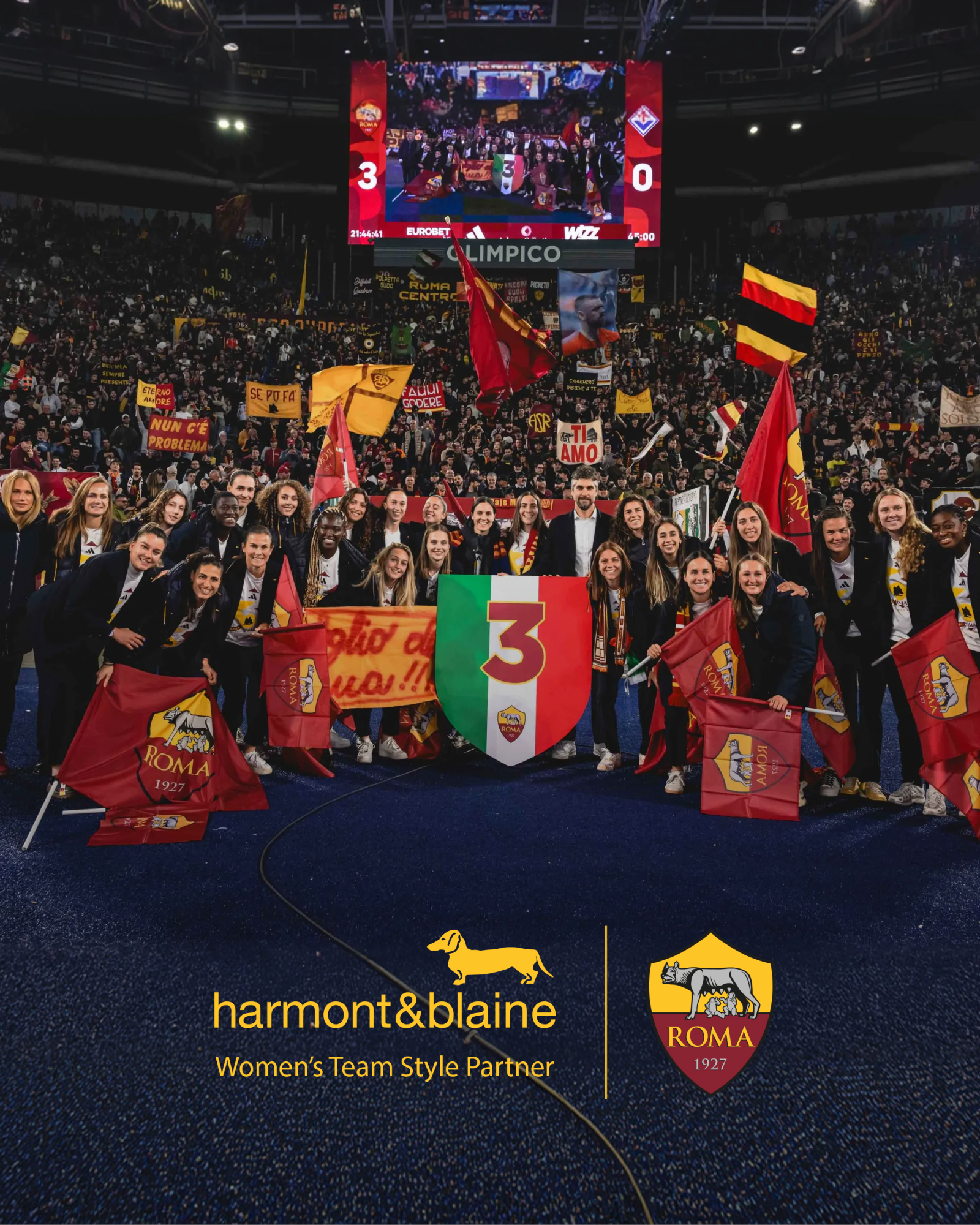 Harmont & Blaine celebra con orgullo la victoria del AS Roma Femenino en el Campeonato de la Serie A, un logro prestigioso que culmina una temporada marcada por gran calidad, determinaci&oacute;n y esp&iacute;ritu de equipo.